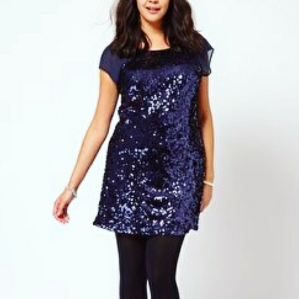 ASOS CURVE Exclusive Sequin And Mesh Shift Dress